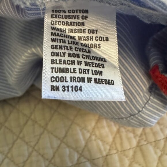 Crown & Ivy Blue Pinstripe 100% Cotton 3/4 L/S Red Embroidery Shirt Size L - Picture 4 of 8